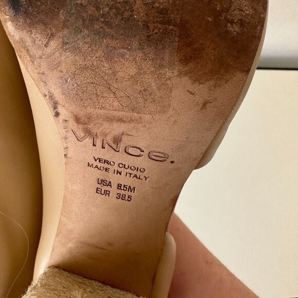 VINCE Percey Taupe Leather Open Toe Block Heel Sandals Jute Wrapped Heels 8.5 - Picture 8 of 10